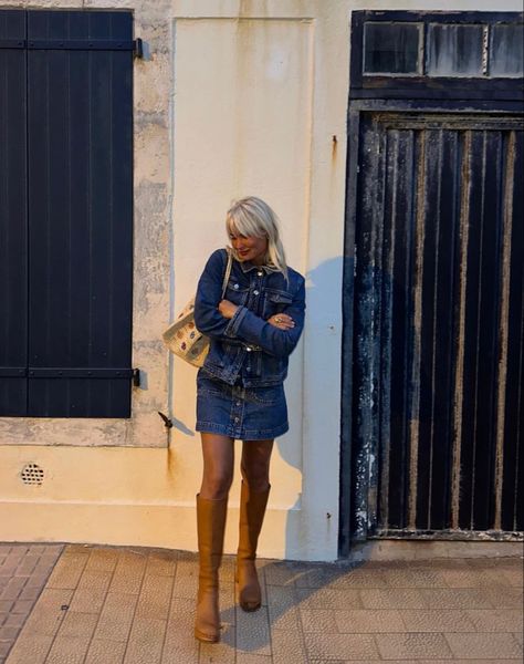 Study Fits, Frye Boots Outfit, Amanda Djerf, Swedish Hasbeens, Style Muse, Double Denim, Europe Fashion, Knee Boot, Summer 24