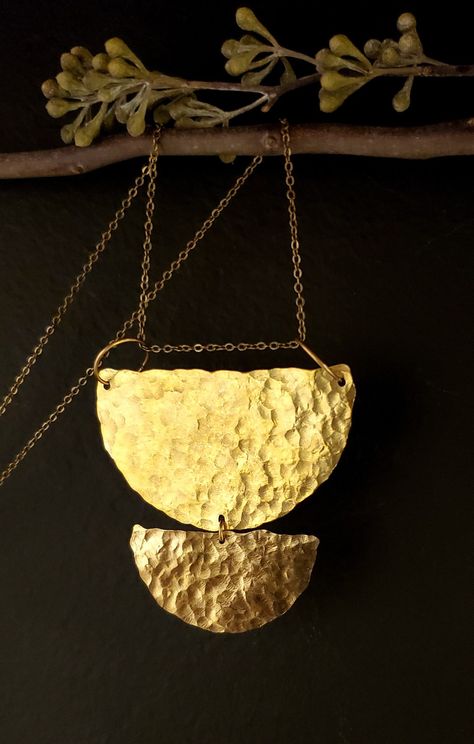 Large Hammered brass pendant necklace Brass Sheet Jewelry, Brass Pendant Necklace, Beach Jewelry Boho, Hammered Brass, Jewellery Inspiration, Beach Boho, Brass Necklace, Brass Pendant, Ancient Art