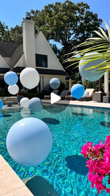 Margaret Jenkins | Pool balloons are such a great way to elevate your event! Any time of year they are always a statement! All these events were done in June,... | Instagram Pool Balloon Decorations, Balloons In Pool, Pool Decorating Ideas For Party, Pool Balloons, Pool Decorating Ideas, Party Ballons, Pool At Night, 25 Birthday, Balloons Decor