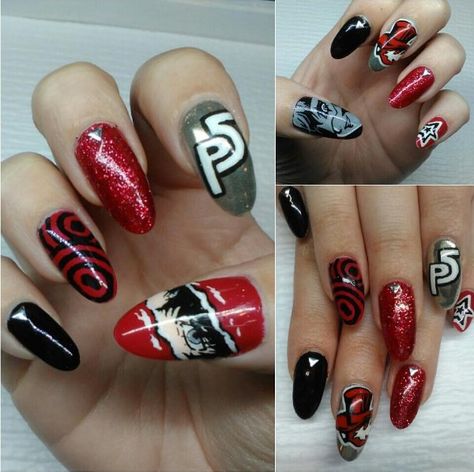 Persona 5 Nails, Anime Nails, Soft Nails, Funky Nails, Nail Inspiration, Persona 5, Best Acrylic Nails, How To Do Nails, Nails Inspiration