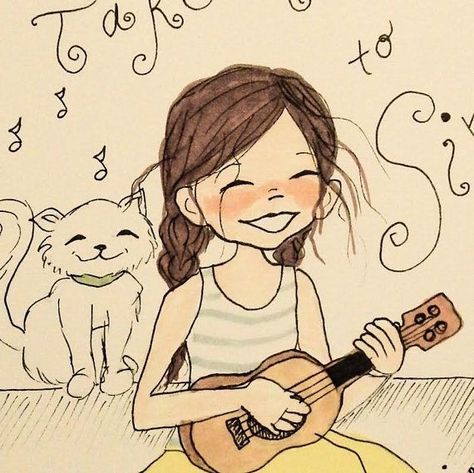 Ukulele Drawing, Inspo Sketch, Singing Drawing, Guitar Artwork, Ukulele Art, Guitar Drawing, Cvc Word, Animal Doodles, Children's Illustration