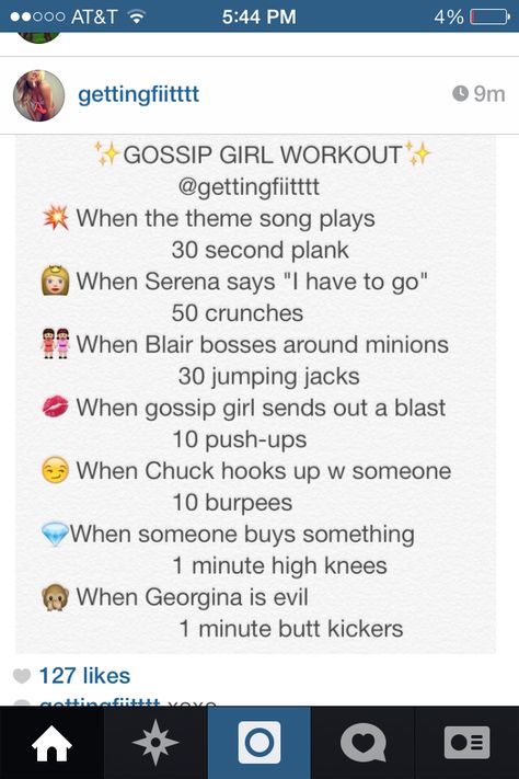 Gossip girl workout Gossip Girl Workout, Tv Workout, Tv Show Workouts, Movie Workouts, Stomach Toning Workouts, Outer Thigh Workout, Tv Workouts, Girl Workout, Girl Train