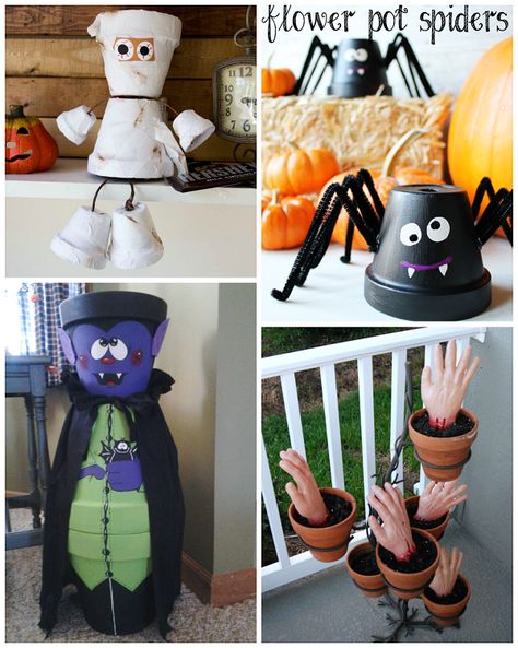 Flower Pot Halloween Crafts for kids to make! - Crafty Morning Flower Pot Halloween, Quick Halloween Crafts, Halloween Crafts For Kids To Make, Halloween Candy Jar, Crafty Morning, Halloween Clay, Terra Cotta Pot Crafts, Halloween Flowers, Adornos Halloween