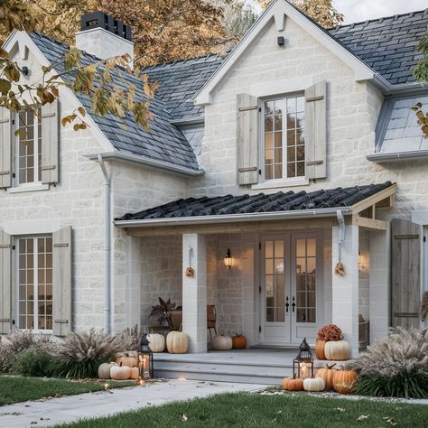 French Country Fall House Decor😍😍😍 French Homes Exterior, Country French Homes Exterior, Country Cottage Exterior, French Country Cottage Exterior, Old French Country House, French Cottage Exterior, Fall House Decor, Birdhouse Ideas, Fall House