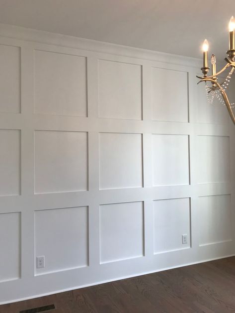 Over Island Ceiling Design, Large Wall Paneling, Moldings And Trim Accent Walls, Cheap Wall Paneling, Modern Wall Moulding Design, Square Wall Paneling, Coffered Wall, Square Paneling, Millwork Wall