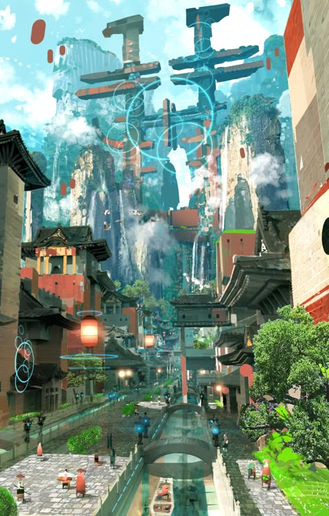 ArtStation - Old work 2015, Red Hong Tall Buildings, Cyberpunk City, Fantasy City, Fantasy Places, Futuristic City, Wow Art, Fantasy Art Landscapes, Fantasy Concept Art, Arte Fantasy