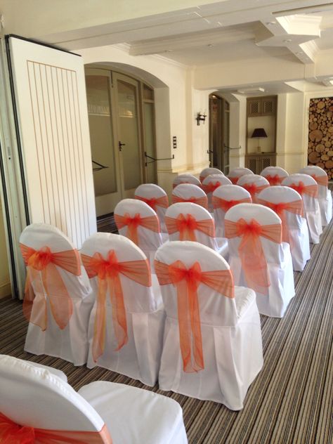 Burnt Orange Weddings Decorations, Orange Wedding Decorations, Wedding Ceiling Decorations, Manor House Hotel, Graduation Party Backdrops, Mommy Son, White Chair Covers, Wedding Ceiling, Burnt Orange Weddings