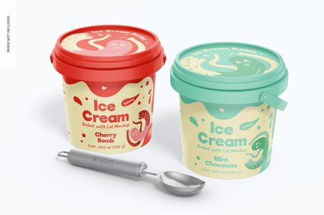 Ice Cream Tub Packaging Design, Ice Cream Tub Design, Ice Cream Box Packaging, Ice Cream Tub Packaging, Ice Cream Bucket, Ice Cream Tub, Ice Cream Menu, Tub Design, Cream Packaging