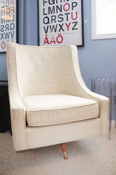 I wanted a stylish rocking chair in our new nursery, but I wasn't ready to pay the big price tag usually attached to new upholstered rockers and gliders. So I started thinking a little outside the box. Use the link below to see the full story on freshcrush.com! Updated Furniture, High Back Armchair, Old Chair, Diy Furniture Projects, Furniture Restoration, How To Turn, Seat Pads, Florida Home, Furniture Projects