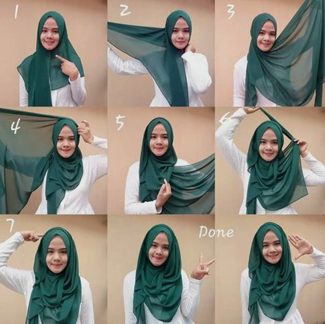 Hijab With Chest Coverage, Hijab With Necklace Tutorial, Chest Covering Hijab Tutorial, Chiffon Hijab Tutorial, Square Hijab Tutorial, Habits Musulmans, How To Wear Hijab, Simple Hijab Tutorial, Tutorial Hijab Pashmina