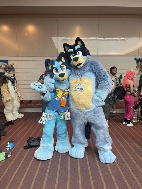 Bluey And Bingo Costume Teen, Bluey As A Human, Bluey Fursuit, Bluey Cosplay, Blue Fursuit, Bluey And Bingo Costume, Bandit Bluey, Dog Fursuit, Bluey Bandit