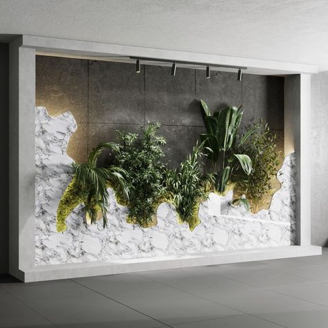 Vertical Wall Garden With Concrete Frame - 3D Model for VRay, Corona Vertical Wall Garden, Living Room Japanese Style, Living Room Nordic Style, Green Wall Design, Walls Design, Nordic Style Living Room, Garden Wall Designs, Wall Decor Lights, Leather Wall