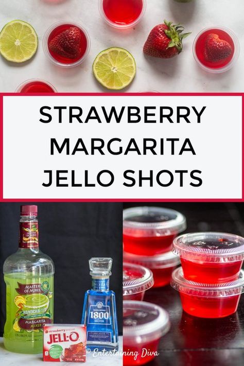 Margarita Jello Shots Recipe, Easy Strawberry Margarita, Neon Cocktails, Tequila Jello Shots, Strawberry Margarita Jello Shots, Cherry Jello Shots, Strawberry Jello Shots, Easy Jello Shots, Margarita Jello Shots