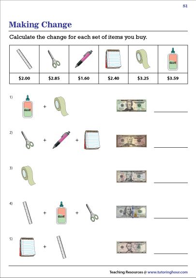 Counting Change Activities, Money Management Activities Occupational Therapy, Making Change Money Activities, Money Skills For Special Education, Money Management Worksheets, Making Change Worksheets, Money Practice, School Sheets, Money Learning