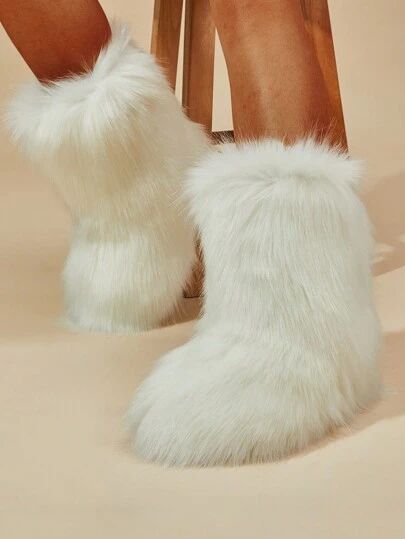 Long Winter Boots, White Fur Boots, Slippers Design, Cute Kawaii Outfits, Y2k Boots, Fluffy Boots, Fluffy Shoes, Fuzzy Boots, Fashionable Snow Boots