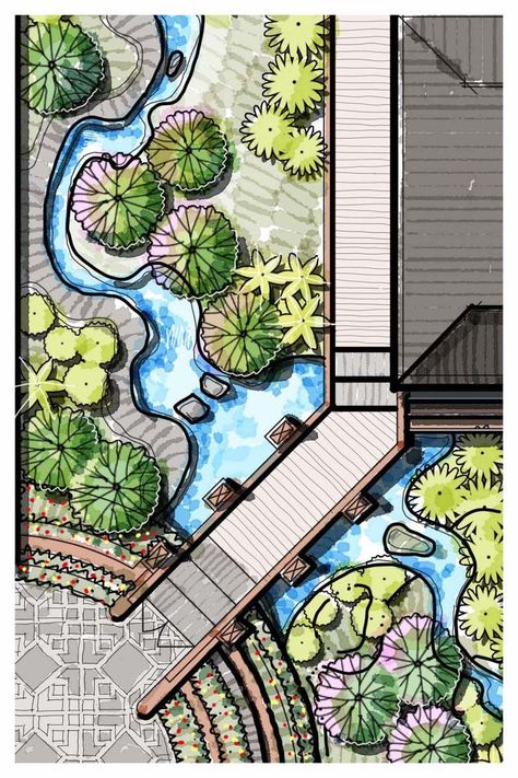 Landscape Bridge, Foot Bridge, Bridge, Timeber Bridge, Timber Deck, Deck, Foot Bridge over water, Pond, Koi Pond Architecture Drawing Art Buildings, Timber Bridge, Garden Bridge Design, Layout Composition, Landscape Bridge, Art Buildings, Galleries Architecture, Landscape Design Drawings, Landscape Architecture Drawing