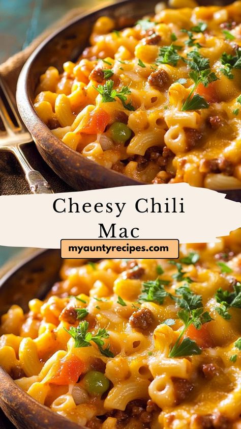 Savor the delicious combination of chili and mac and cheese with this cheesy chili mac recipe. It’s rich, hearty, and packed with savory flavors, making it the perfect meal for colder evenings or when you need a comforting dish to satisfy your cravings. Hearty Mac And Cheese, One Pot Chili Mac And Cheese, Chili Cheese Recipes, Easy Chili Mac Recipe, Cheesy Chili Mac, Chili Mac Recipe Easy, Easy Chili Mac, Recipes For 2, Cheesy Chili