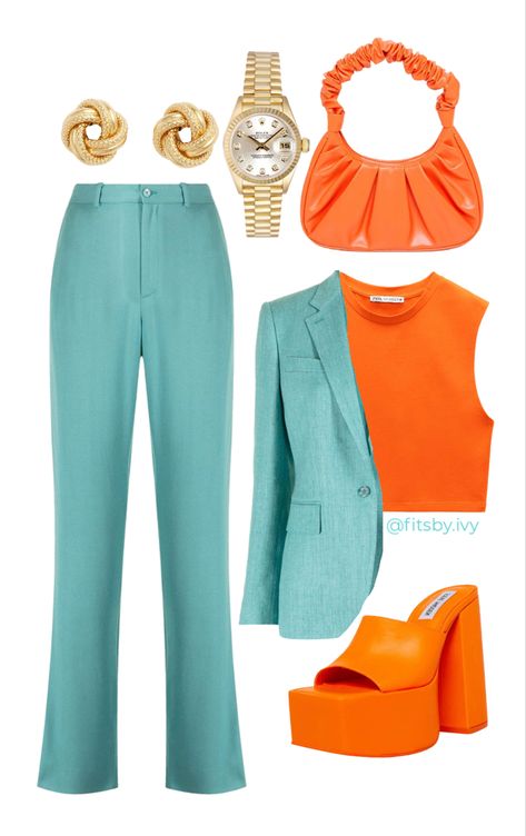 Teal Suit For Women, Sheek Outfits Classy, Turquoise Outfit Ideas, Expensive Colors, Orange And Blue Outfit, Best Business Casual Outfits, Teal Suit, Turquoise Clothes, Teal Outfits