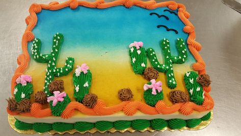 Cactus Cake Western Sheet Cake Ideas, Fiesta Cactus Cake, Cactus Sheet Cake Ideas, Western Sheet Cake, Cactus Sheet Cake, Cactus Shaped Cake, Southwest Cake Design, Easy Cactus Cake, Cactus Birthday Cake