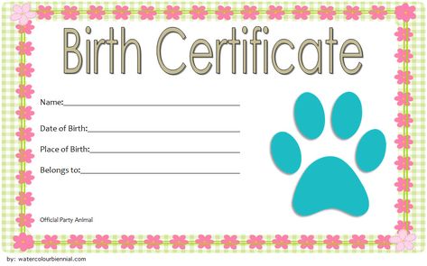 Stuffed Animal Birth Certificate Template FREE (2nd Design), printable stuffed animal birth certificate, birth certificate for stuffed animal template, stuffed toy birth certificate. Cat Birth, Dog Birth, Blank Certificate Template, Free Gift Certificate Template, Blank Certificate, Birth Certificate Template, Adoption Certificate, Printable Certificates, Gift Certificate Template