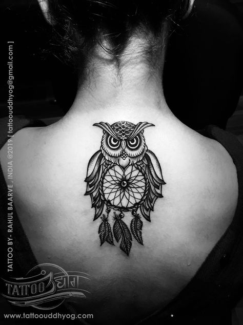 Owl With Dream Catcher Tattoo, Owl And Dream Catcher Tattoo, Owl Dream Catcher Tattoo, Owl Dream Catcher, Animal Tattoo Ideas, Hindi Calligraphy, Ear Tattoo Ideas, Calligraphy Tattoo, Dream Catcher Tattoo