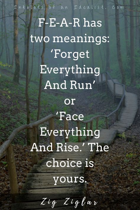 F-E-A-R has two meanings: 'forget everything and run' or 'face everything and rise.' The choice is yours. -Zig Ziglar Fear Meaning, Zig Ziglar Quotes, Eckart Tolle, Face Everything And Rise, Team Building Quotes, Customer Service Quotes, Service Quotes, 15th Quotes, Career Quotes