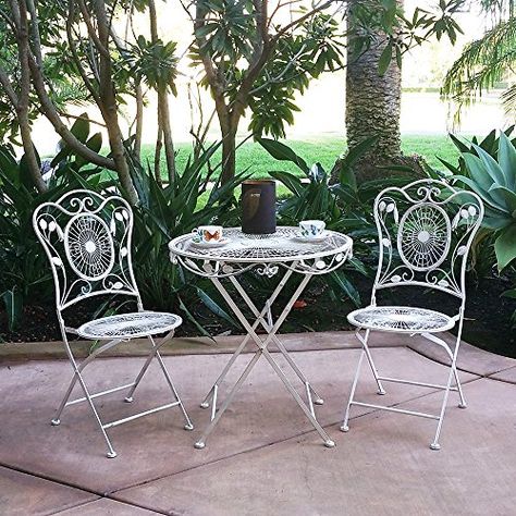 Modern Home Bordeaux Antiqued Iron 3pc Folding Bistro Set -- Want additional info? Click on the image. (This is an affiliate link) Patio Furniture Storage, Black Patio Furniture, Iron Patio Furniture, Wrought Iron Patio Furniture, 3 Piece Bistro Set, Metal Patio Furniture, Bistro Furniture, Patio Bar Set, Outdoor Bistro Set