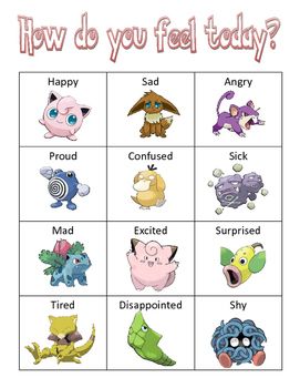 Pokemon Therapy Activities, Counseling Activities For Kids, Feelings Games, Teaching Emotions, Emotion Chart, Feelings Chart, Pokemon Birthday Party, Therapeutic Activities, Printable Chart