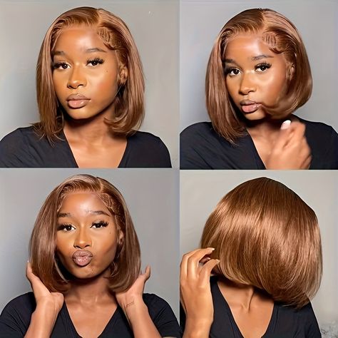 Faster shipping. Better service Chocolate Brown Bob Wig, Wig Hairstyles Bob, 10 Inch Bob Wig, Bob Frontal, Brown Bob Wig, Straight Hair Highlights, Lace Frontal Bob, Brown Straight Hair, Brazilian Hair Wigs