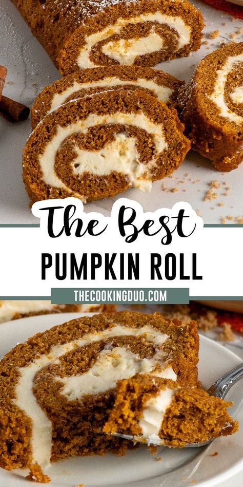 Close-up of pumpkin roll on a plate and white counter. No Bake Pumpkin Cheesecake Bars, Pumpkin Roll Recipe, Pumpkin Roll Cake, Pumpkin Rolls Recipe, No Bake Pumpkin, Pumpkin Cheesecake Bars, No Bake Pumpkin Cheesecake, Pumpkin Roll, Pumpkin Cream Cheeses