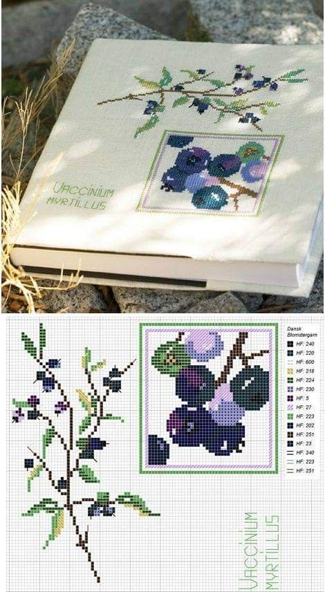 Blueberry Cross Stitch Pattern, Cross Stitch Book Cover, Blueberry Cross Stitch, Free Cross Stitch Charts, Cross Stitch Fruit, Cloth Book, Cross Stitch Kitchen, Nature Cross Stitch, Just Cross Stitch