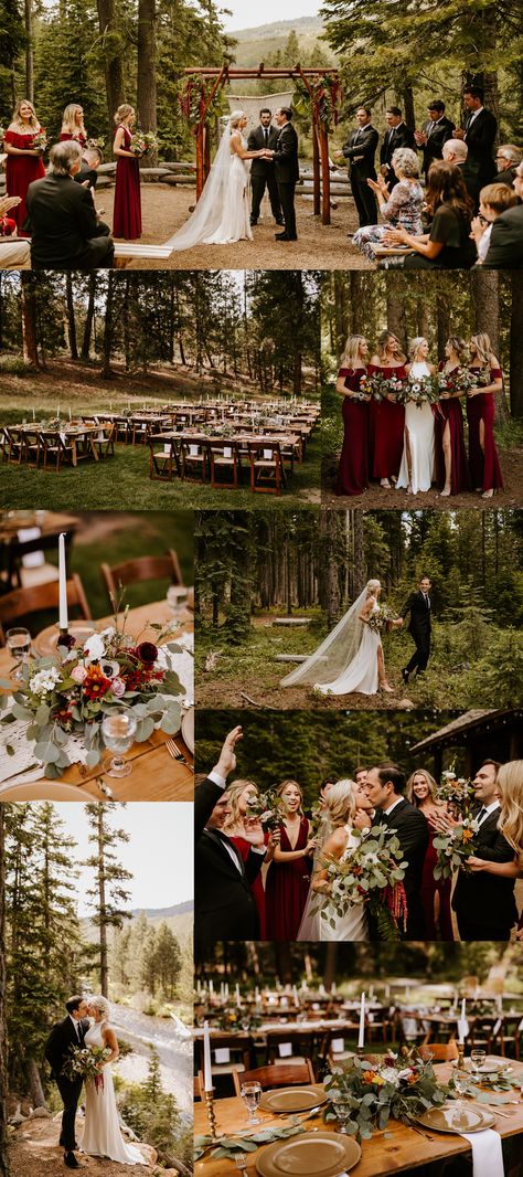 Deep Red Fall Wedding, Burgundy Forest Wedding, Burgundy Wedding Themes, Red September Wedding, Burgundy Fall Wedding Theme, Wine Red And Forest Green Wedding, Wedding Themes Maroon, Deep Red And Green Wedding, Dark Red And Sage Green Wedding