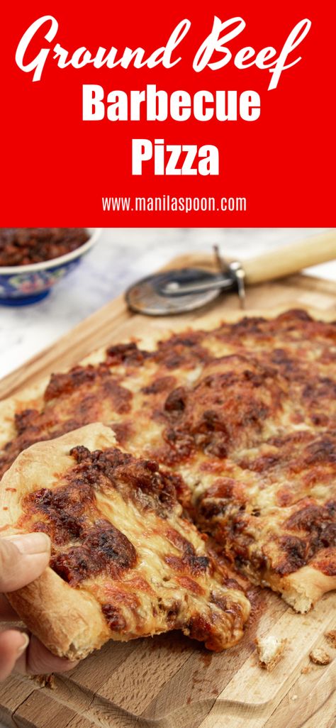 Takes but a few minutes to make this super tasty Ground Beef Barbecue Pizza! Tried and tested crowd-pleaser. Freezable – assuming there are left-overs. Cheeseburger Recipes, Barbecue Pizza, Beef Barbecue, Beef Pizza, Big Pizza, Keto Pizza, Bbq Beef, Minced Meat, A Pizza