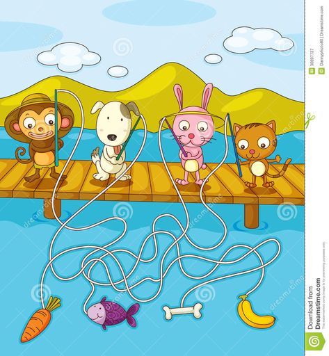 Illustration Of Animals, Learning Numbers Preschool, Fun Worksheets For Kids, Mazes For Kids, Maze Game, Shapes Activities, Fun Worksheets, Creative Activities For Kids, Preschool Activity