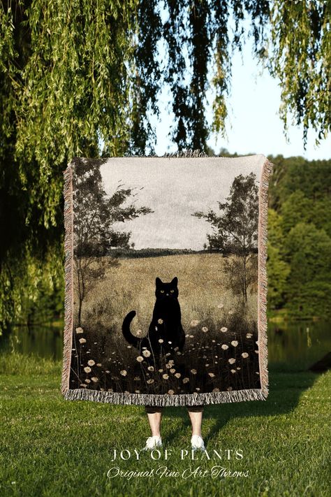 Cat Tapestry Woven Blanket Black Cat Painting Decor Tapestry Black Cat Woven Blanket | Spooky Halloween Cat Moody Landscape Wall Tapestry | by JoyOfPlants on Etsy Cat Tapestry, Funny Tapestry, Wall Art Funny, Tapestry Blanket, Cat Blanket, Velvet Blanket, Art Funny, Decorative Blankets, Woven Throw