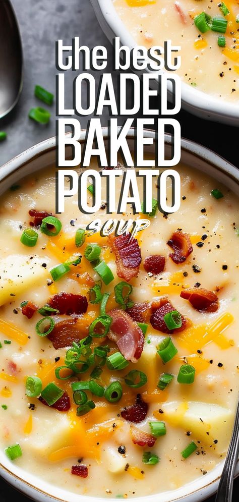 Loaded Bacon Potato Soup [50 Minutes] Toppings For Potato Soup, Healthy Hearty Winter Meals, Loaded Potato Bacon Soup, Loaded Cheddar Potato Soup, One Pot Loaded Baked Potato Soup, Easy Cheddar Potato Soup, Small Batch Loaded Baked Potato Soup, Bake Potatoes Soup, Loaded Baked Potato Soup Chilis