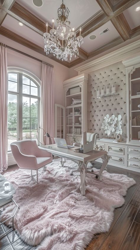 Rustic Bohemian Interior Design :: Behance Pink Study Room, Pink Office Design, Fancy Interior Design, Pink Office Aesthetic, Mediterranean Style Interior, Coquette Office, Office Update, Kids Room Bed, Cozy Baby Room