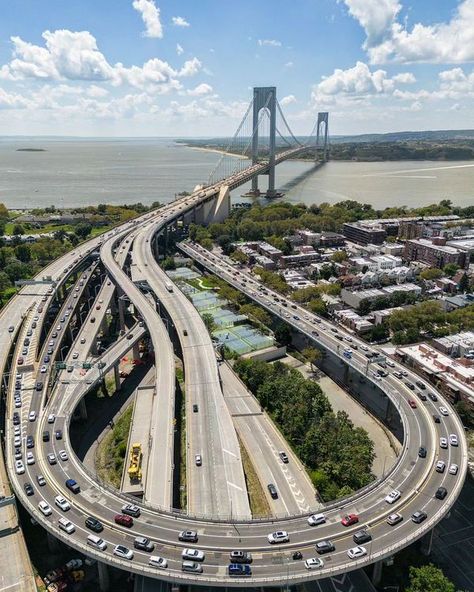 New York 365 Verrazano Bridge, Bridge Building, Suspension Bridge, Aerial View, Skyscraper, York City, Brooklyn, New York City, To Start