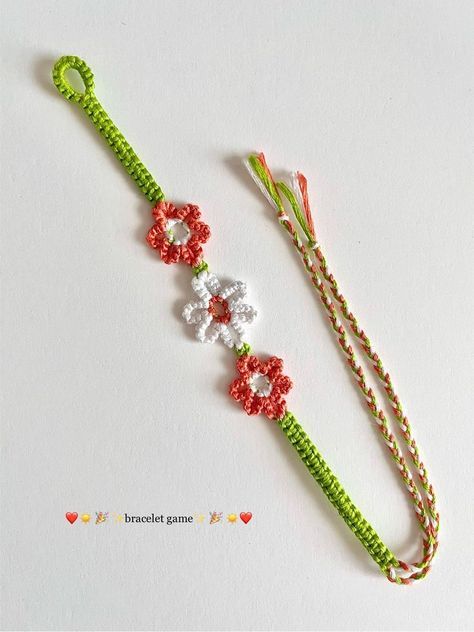 🌼 Flower season is here! 🌸 Let's welcome the colorful blooms, sweet scents, and vibrant landscapes that spring brings. Get ready to embrace the beauty of nature in full bloom! 🌺🌿 Lovely flower bracelet made by gaily_gal on BB. Pattern #155611 by @ponotama_bracelets218 #FlowerSeason #SpringBlooms #braceletbook #spring #flowers #flowerlovers #bracelet #frienshipbeacelet Flower Embroidery Bracelet, Nature Friendship Bracelet, Flower Yarn Bracelet, Flower Friendship Bracelet Patterns, Friendship Bracelet Flower, Flower Bracelet Pattern, Macrame Loop, Flower Friendship Bracelet, Yarn Friendship Bracelets