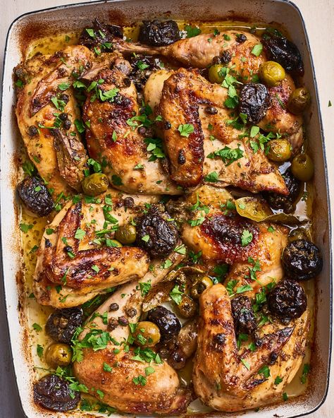 I Finally Tried Chicken Marbella, the ’80s Classic, and I Have Some Thoughts! | Kitchn Recipes For Dinner Party, Chicken Dinner Party Recipes, Best Dinner Party Recipes, Dinner Party Chicken, Easy Dinner Party Recipes, Chicken Party, Chicken Dishes For Dinner, Chicken Marbella, Silver Palate