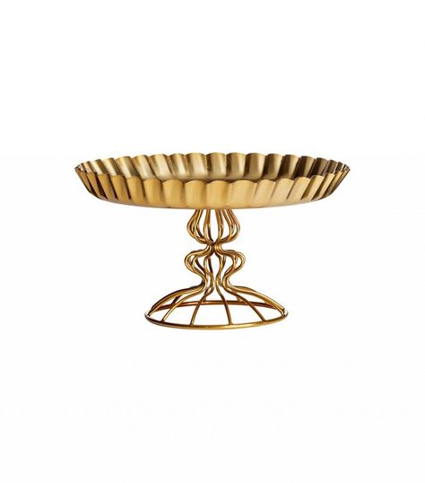 8+Cake+Pedestals+for+Your+Next+Oven+Masterpiece+via+@mydomaine Scalloped Cake Stand, Metal Cupcake Stand, Vanity Makeup Rooms, Gold Pedestal, Gold Cake Stand, Metal Cake Stand, Round Cake Stand, Pvc Pipe Crafts, Cake Pedestal