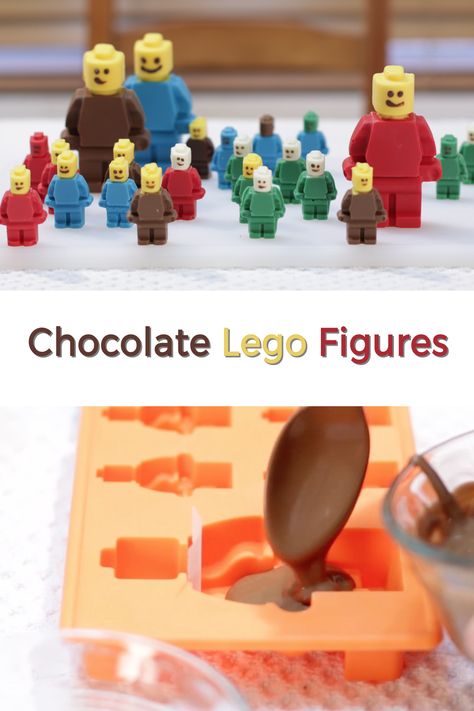 Calling all chocolate and lego lovers. These chocolate lego figures are awesome and perfect for any Lego-themed parties or any time. Surprise your kids with these delicious and fun treats. They are super easy to make all you need is some chocolate and the silicone Lego molds and a few other items. If I can do it, you can do it! Lego Molds, Chocolate Lego, Homemade Chocolate Truffles, Lego Themed Party, Dessert Truffles, Chocolate Recipes Easy, Chocolate Diy, Lego Lovers, Lego Birthday Party