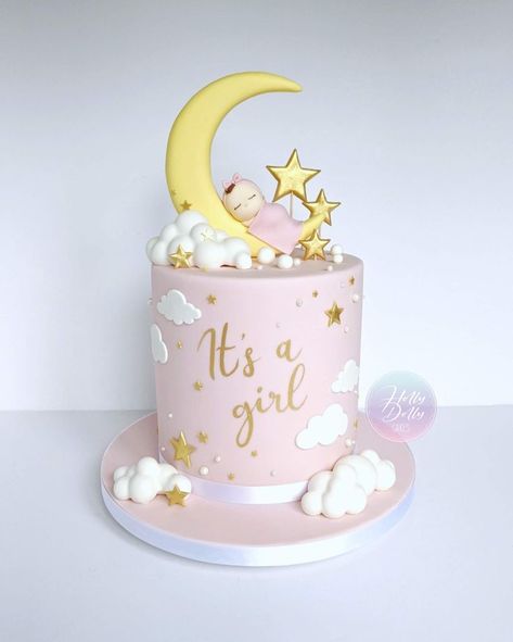 Baby Shower Cakes Girl Pink, Dolly Cakes, Moon Baby Shower Cake, Gold Baby Shower Cake, Girl Shower Cake, Pink Baby Shower Cake, Cake Celebration, Tea Ice Cream