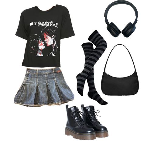 Emo Aesthetic Outfit 2000s, Emo Summer Outfits, Creepy Cute Outfits, 2005 Fashion, Outfits 2000s, Outfit Png, Outfit Layout, 2000s Fashion Outfits, Punk Outfits