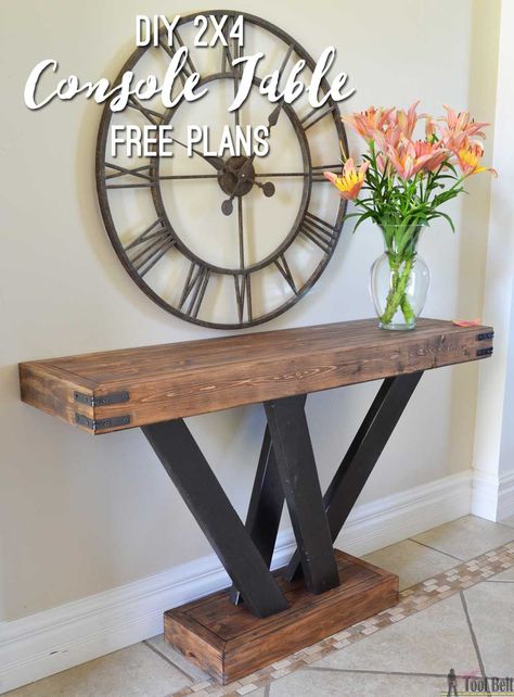 Build a rustic console table from simple 2x4 lumber. Free plans and building tutorial. 2x4 Lumber, Unique Console Table, Rustic Console Table, Rustic Console, Wooden Work, Rustic Console Tables, Diy Holz, Free Plans, Entry Table