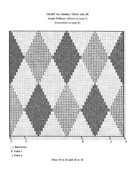 Argyle chart, 1 each top/bottom, 2 at sides, no gaps. How To Crochet Argyle, Crochet Argyle Sweater, Argyle Sweater Pattern Knitting, Knitting Diamond Pattern, Diamond Knitting Pattern Chart, Diamond Knitting Pattern, Argyle Knitting Chart, Knitting Intarsia, Bargello Quilts Tutorial