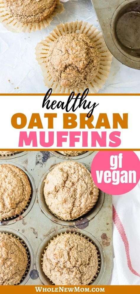 These Healthy Oat Bran Muffins are healthy and gluten-free with vegan option and have fewer carbs than most muffins. Bonus--these Gluten-free Oat Bran Muffins freeze well too! So make several batches of these Vegan Oat Bran Muffins in the freezer, and then pop some in the toaster oven in the morning, and you've got a great healthy on-the-go breakfast! Bonus--they're really filling so they help with appetite control too! #veganmuffins #glutenfreemuffins #healthymuffins #dairyfreemuffins Peanut Butter Substitute, Chocolate Covered Banana Bites, Nutritarian Recipes, Oat Bran Muffins, Migraine Diet, Strawberry Oatmeal Bars, Blueberry Crumble Bars, Muffins Vegan, Grain Recipes