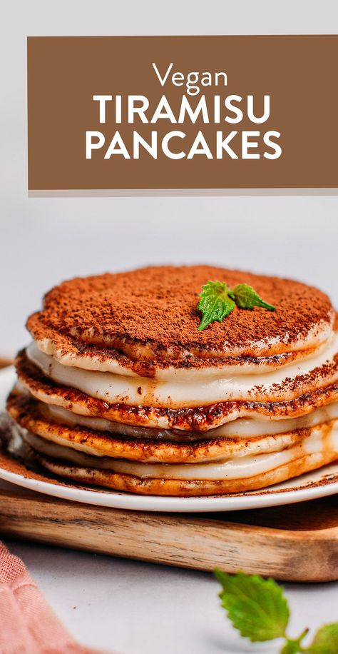 Vegan Cottagecore, Tiramisu Pancakes, Vegan Greek Yogurt, Cottagecore Food, Vegan Tiramisu, Vegan Pastries, Yogurt Pancakes, Pancake Recipes, Vegan Yogurt