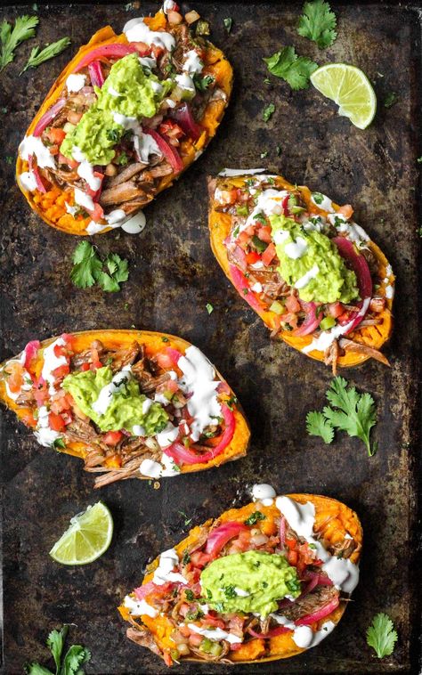 Make Ahead Healthy Lunch, Enchilada Stuffed Sweet Potatoes, Braised Beef Recipes, Slow Cooker Enchiladas, Beef Tacos Recipes, Stuffed Sweet Potatoes, Healthy Lunch Ideas, Make Ahead Lunches, Beef Enchiladas