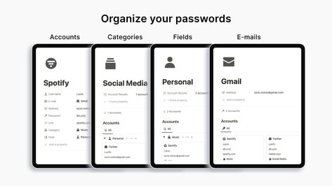 Password Management - NotionPlates Notion Password Tracker, Free Notion Templates, Password Organizer, Password Security, Notion Templates, Password Manager, Study Schedule, Online Safety, Managing Finances